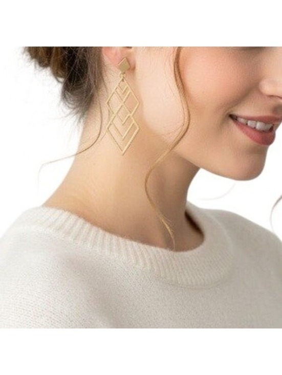 Jewelry - ITS SENSE Women's Gold Tone Geometric Diamond Dangle Earrings